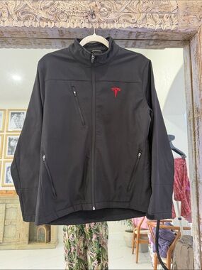 Tesla Black Softshell Windbreaker with Red Logo